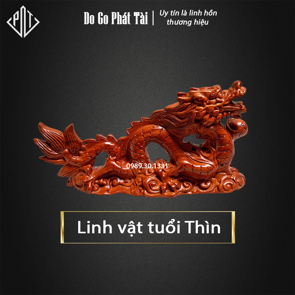Tượng gỗ phong thủy con Rồng gỗ Hương đá dài 25cm