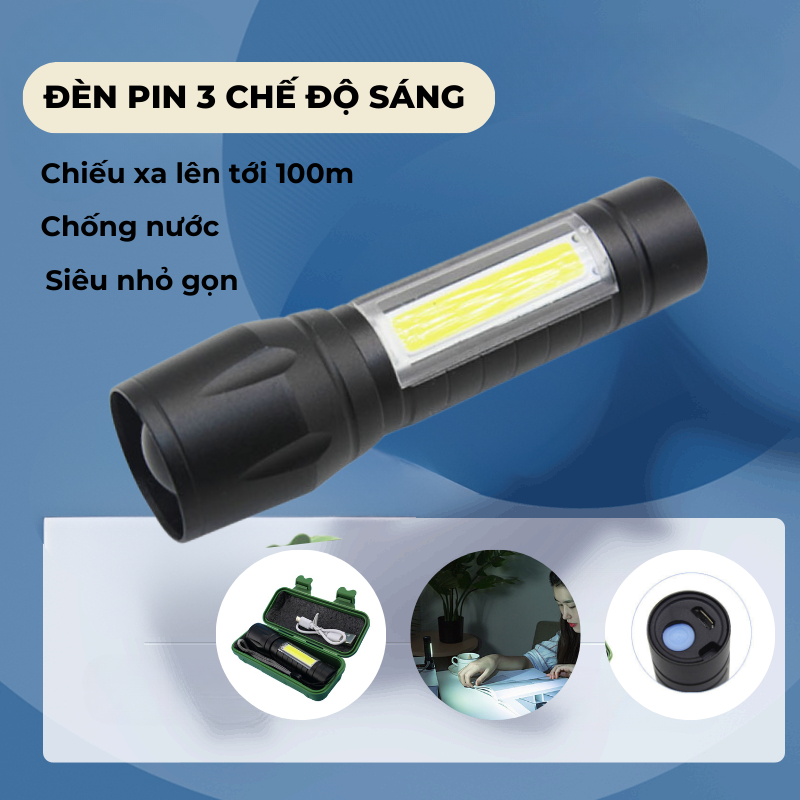 Đèn Mini Siêu Sáng Sáng Cao Cấp Có Zoom Xa Gần ,Có Thể Sạc Được, Chống Nước, Công dụng siêu đỉnh [A511]