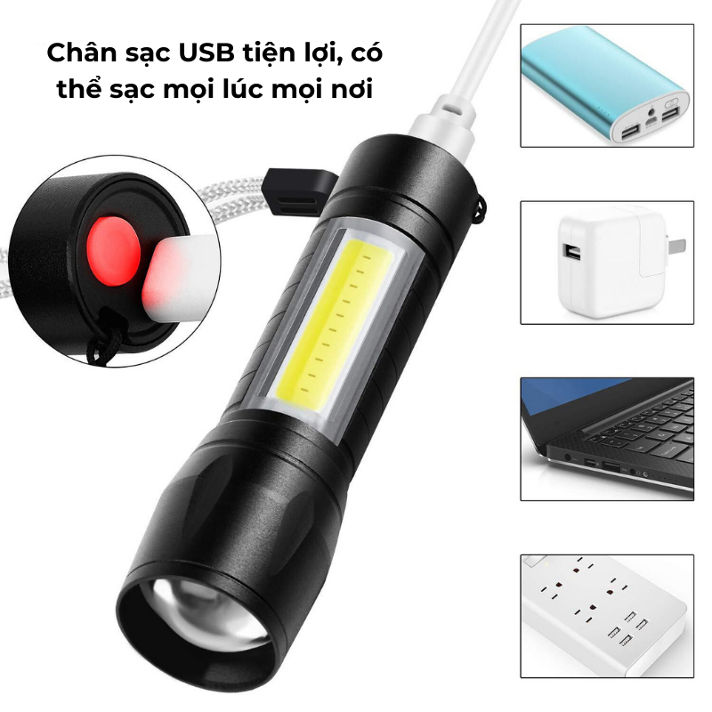 Đèn Mini Siêu Sáng Sáng Cao Cấp Có Zoom Xa Gần ,Có Thể Sạc Được, Chống Nước, Công dụng siêu đỉnh [A511]