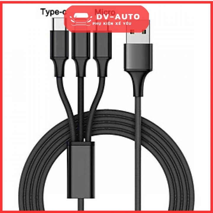 Dây sạc 3 đầu. Dây sạc nhanh 5a 3 chân sạc tiện dụng, đa năng by DV AUTO