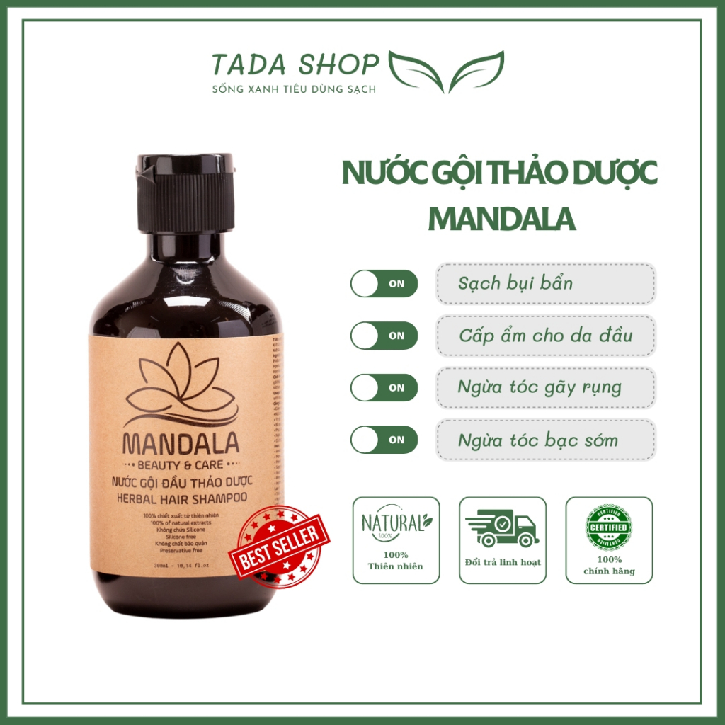 Dầu Gội Thảo Dược, Nước Gội Thảo Dược Mandala 300ml Phục Hồi Tóc Hư Tổn, Kích Mọc Tóc