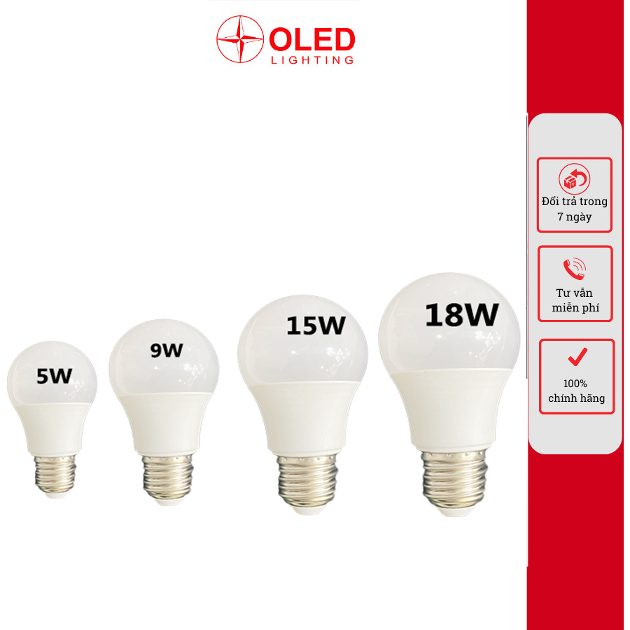 Bóng đèn led bulb tròn 5W,9W,15W,18W có đui xoáy, bóng tròn giá rẻ, ánh sáng trắng/ vàng bảo hành 2 năm Oled Lighting