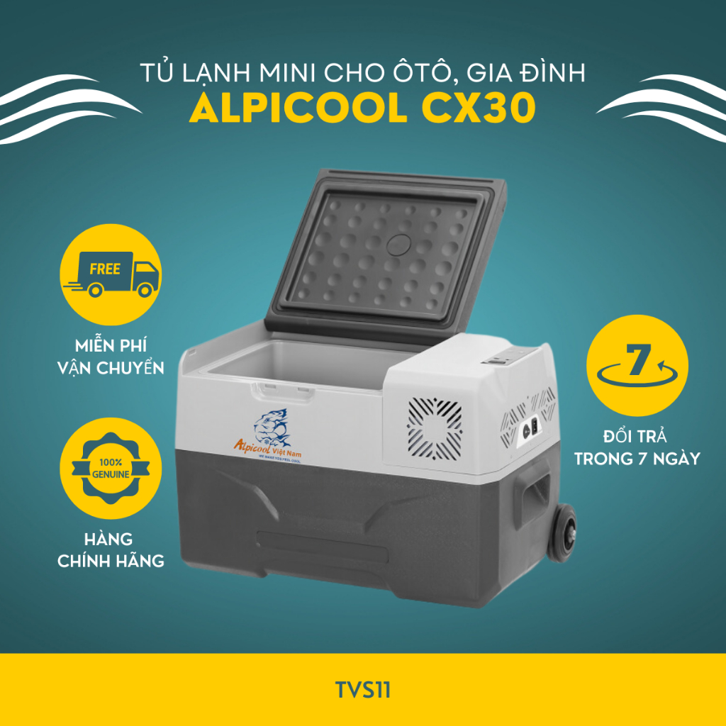 Tủ lạnh mini cho ôtô, gia đình Alpicool CX30 dung tích 30L, điều khiển bằng điện thoại, có tay kéo - BH 12 tháng TVS11