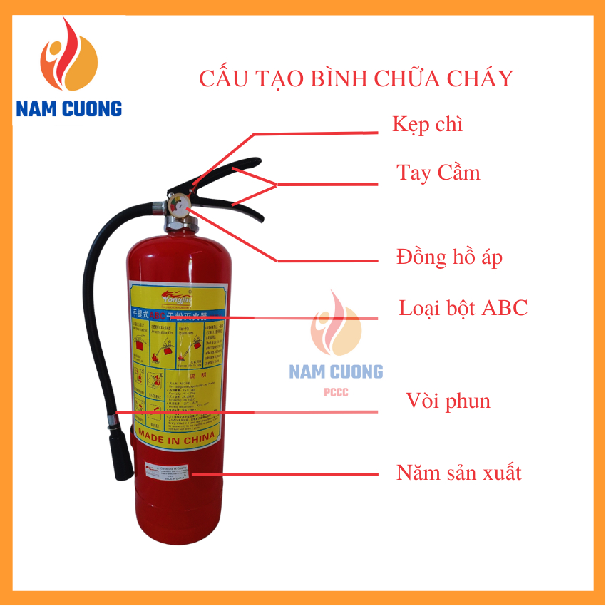 Bình chữa cháy bột ABC 4kg có đồng hồ áp đo áp suất trong bình, bình cứu hỏa đạt tiêu chuẩn phòng cháy chữa cháy, giá rẻ