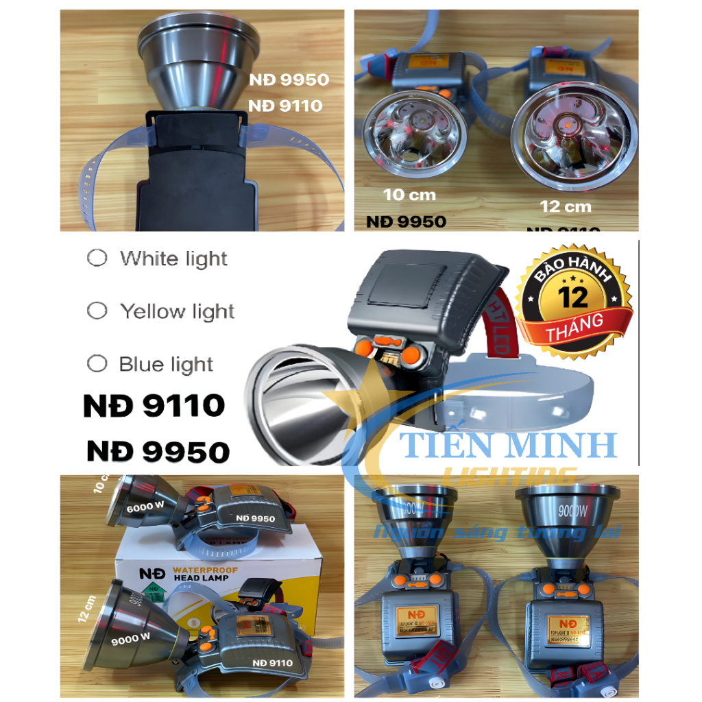 Đèn pin đội đầu 9950 - 6000W,  9110 - 9000w dùng pinlithium, tầm chiếu sáng mạnh xa, 3 chế độ sáng