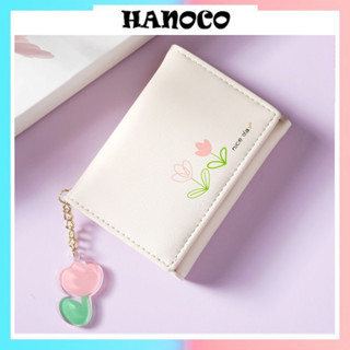 Ví nữ ngắn hoa tulip gập 3 mini nhỏ gọn bỏ túi đựng tiền nhiều ngăn thời trang Hàn Quốc cao cấp HANOCO VN70