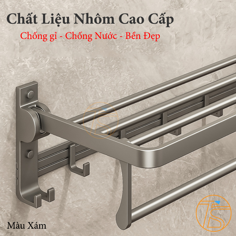 Giá treo khăn và để đồ bằng hợp kim nhôm gấp gọn dán tường trong nhà tắm đa dạng nhiều mẫu