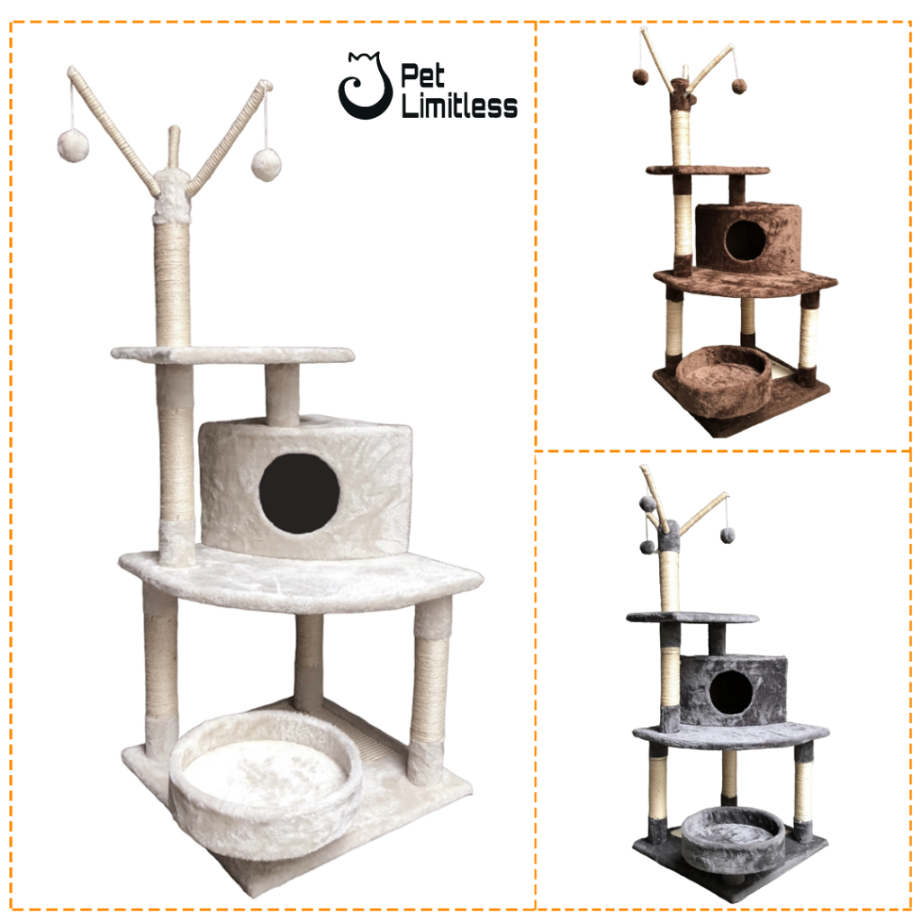 Nhà cây cattree đồ chơi cho mèo nhiều tầng kết hợp bàn cào móng và trụ cào móng có võng CT00064