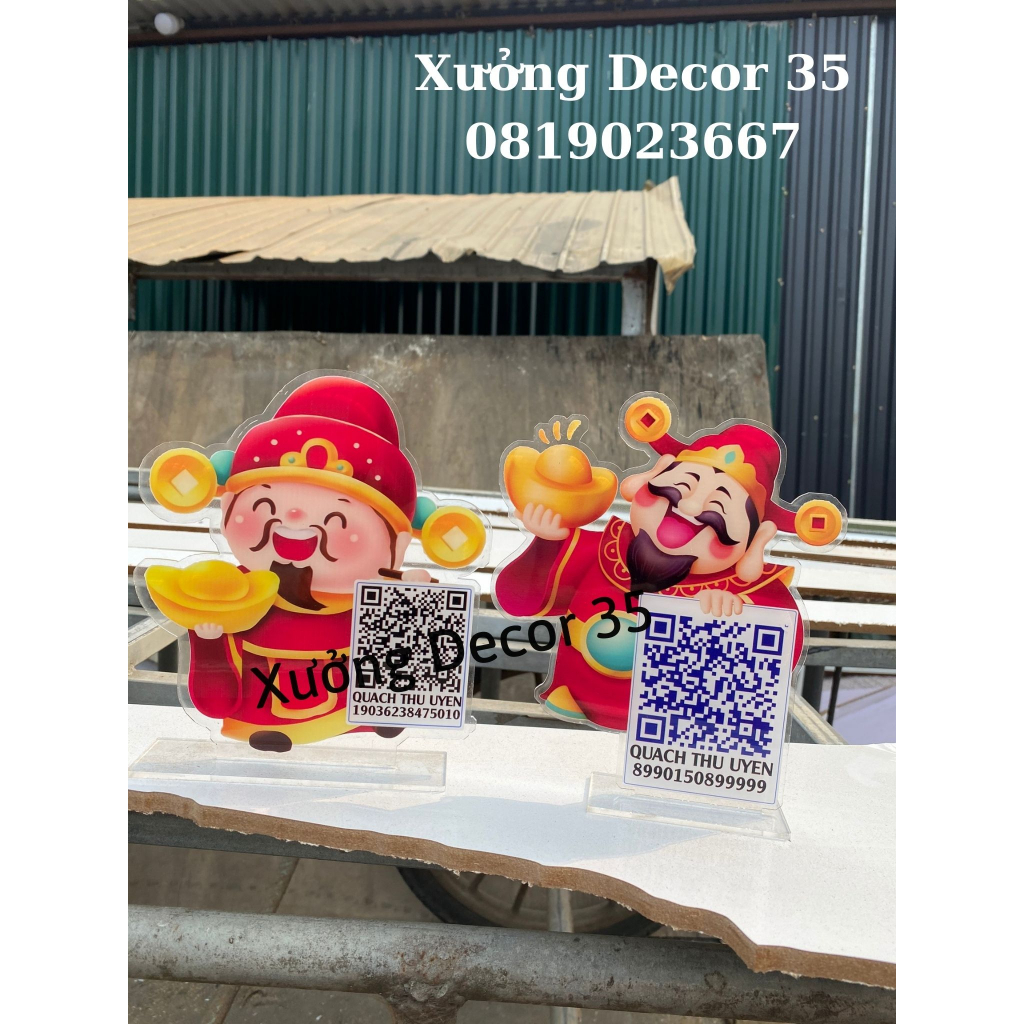 Bảng tài khoản ngân hàng, mã QR, thanh toán, chuyển khoản, tên shop để bàn hình ông thần tài,chất liệu Mica