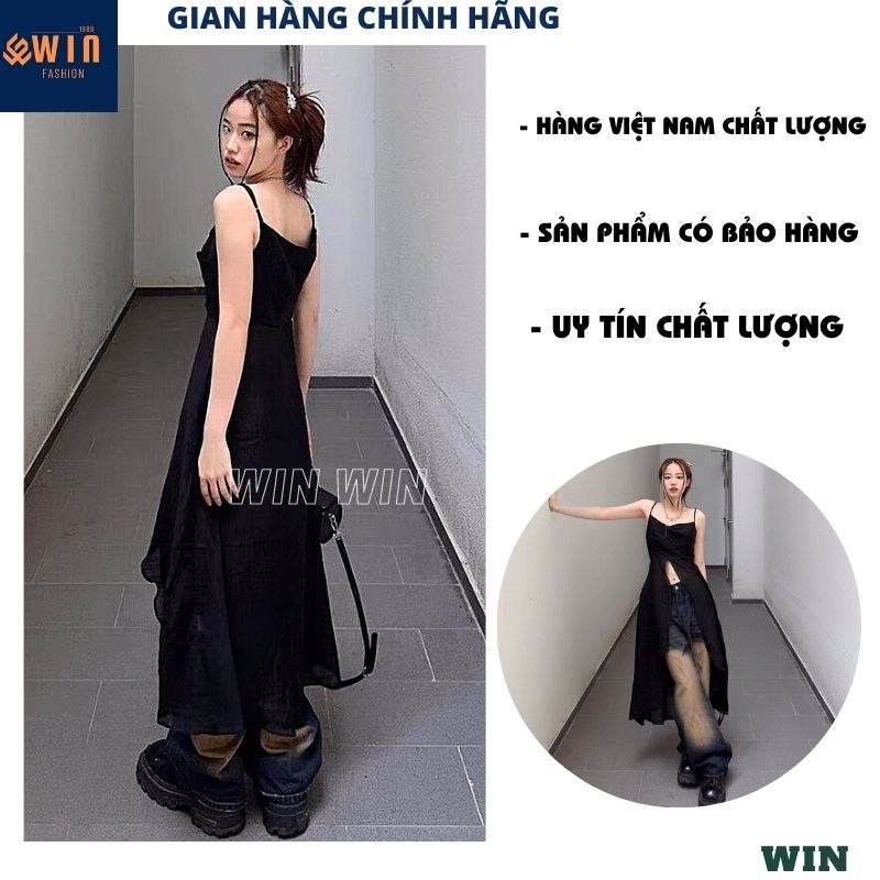 Áo 2 dây dáng dài xẻ tà vạt tôm cách điệu phối đồ cực chất, Áo rose top thiết kế 2 màu cá tính thời trang năng động WIN