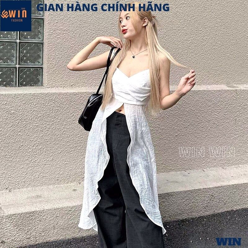 Áo 2 dây dáng dài xẻ tà vạt tôm cách điệu phối đồ cực chất, Áo rose top thiết kế 2 màu cá tính thời trang năng động WIN