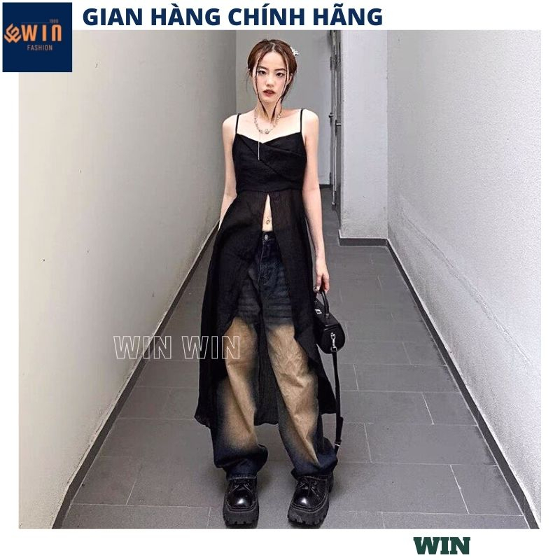 Áo 2 dây dáng dài xẻ tà vạt tôm cách điệu phối đồ cực chất, Áo rose top thiết kế 2 màu cá tính thời trang năng động WIN