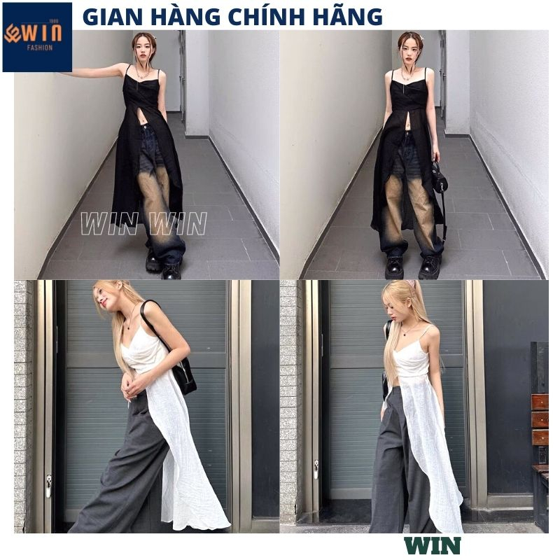 Áo 2 dây dáng dài xẻ tà vạt tôm cách điệu phối đồ cực chất, Áo rose top thiết kế 2 màu cá tính thời trang năng động WIN