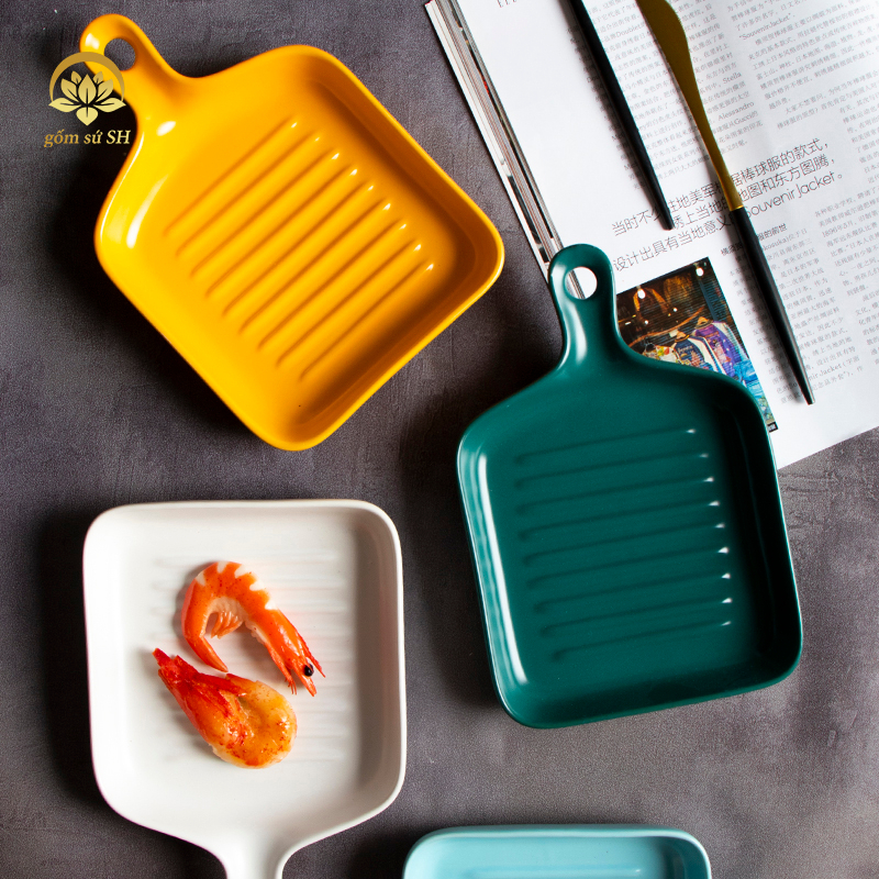 Đĩa ăn , đĩa nướng , đĩa chảo có tay cầm bằng gốm sứ decor trang trí đồ ăn cực đẹp - Gốm Sứ SH