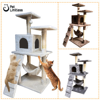 Nhà cây cattree đồ chơi cho mèo 4 tầng kết hợp bàn cào móng và trụ cào móng có võng CT00065