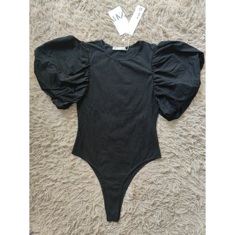 ZARA AUTHENTIC  Body suit tay phồng Zara màu đen size S