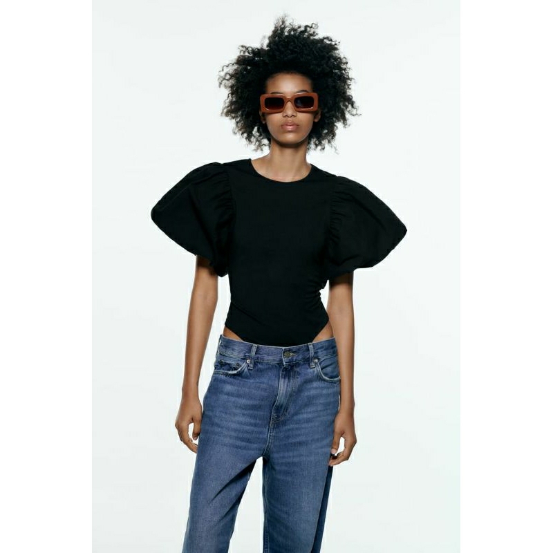 ZARA AUTHENTIC  Body suit tay phồng Zara màu đen size S