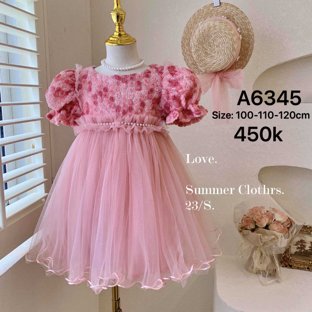 Váy bé gái hồng voan nhẹ phong cách công chúa A6345