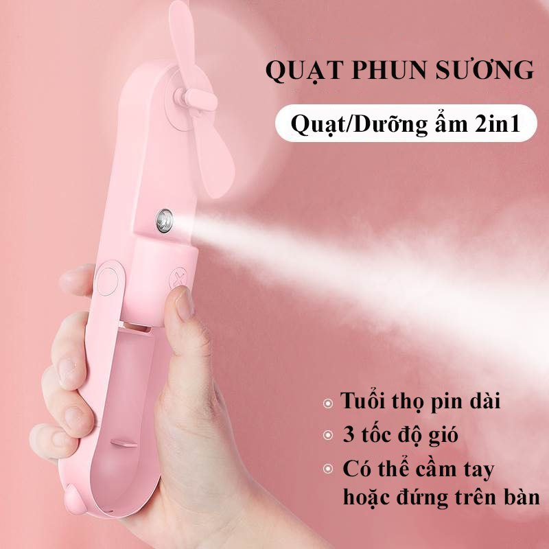 Quạt tích điện cầm tay phun sương gấp gọn gấu cute REKKY nhỏ gọn, thời gian sử dụng lên đến 10h [HÀNG CHÍNH HÃNG]