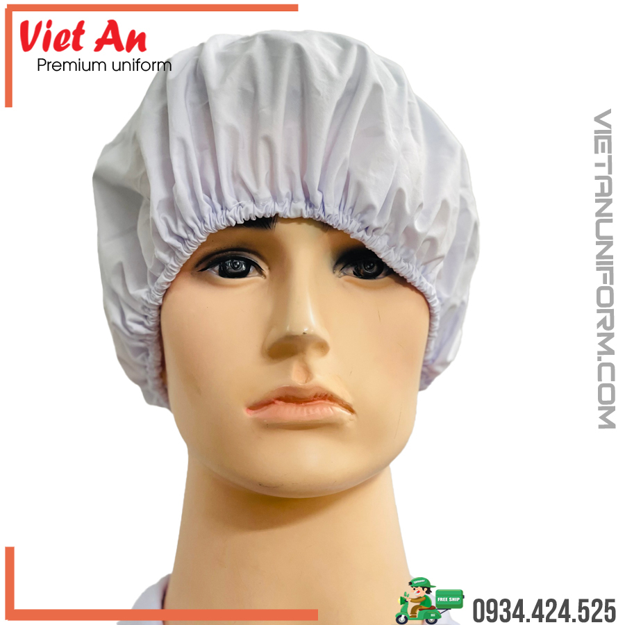 Nón vải trùm tóc công nhân thực phẩm - Mũ trùm tóc y tế, bảo hộ màu trắng-bán giá sỉ.