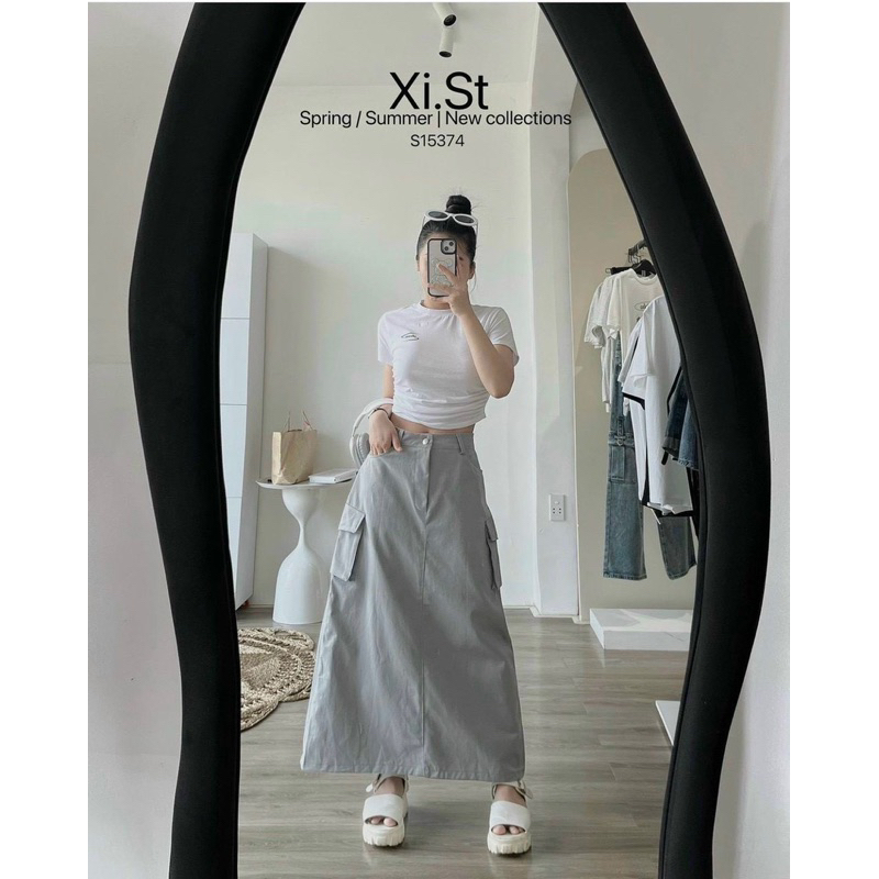 SET CROP PULL TRẮNG CHỮ CHÂN VÁY MIDI TÚI HỘP form áo croptop mix cùng chân váy rút