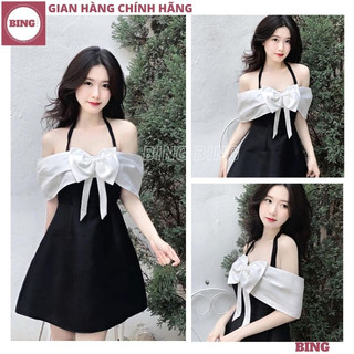 Đầm Tafta Cổ Yếm Trễ Vai Dự Tiệc Siêu Xinh, Váy Công Chúa Bản Nơ To Trước Ngực Bèo Rớt Vai Phong Cách Sang Chảnh - BING