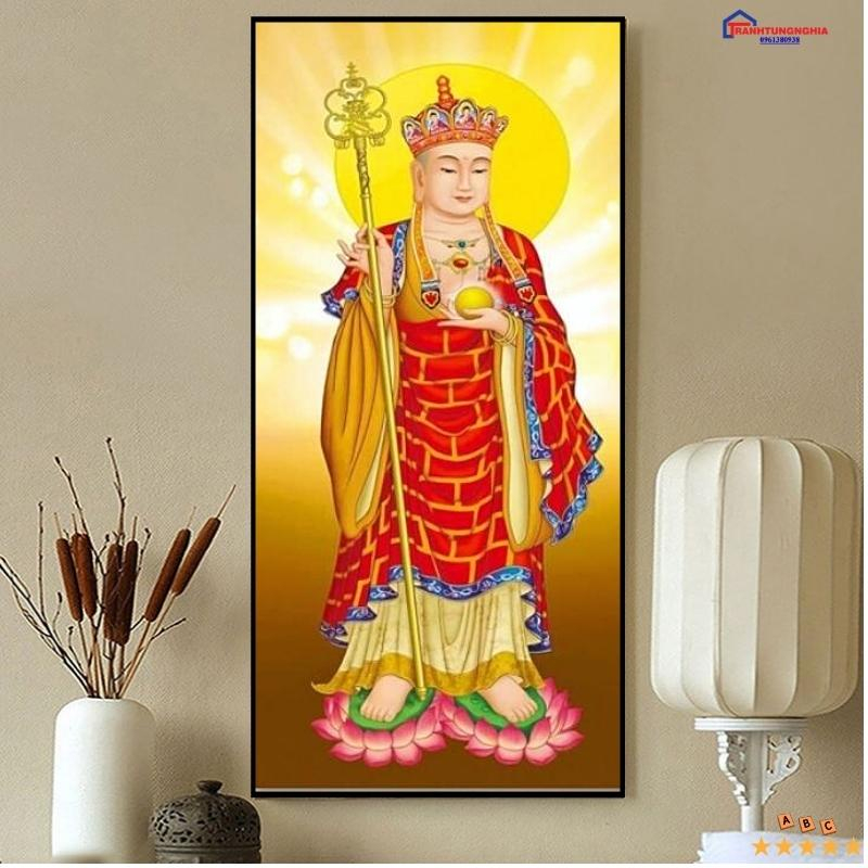 Tranh thêu chữ thập phật địa tạng vương bồ tát 50cm x 80cm