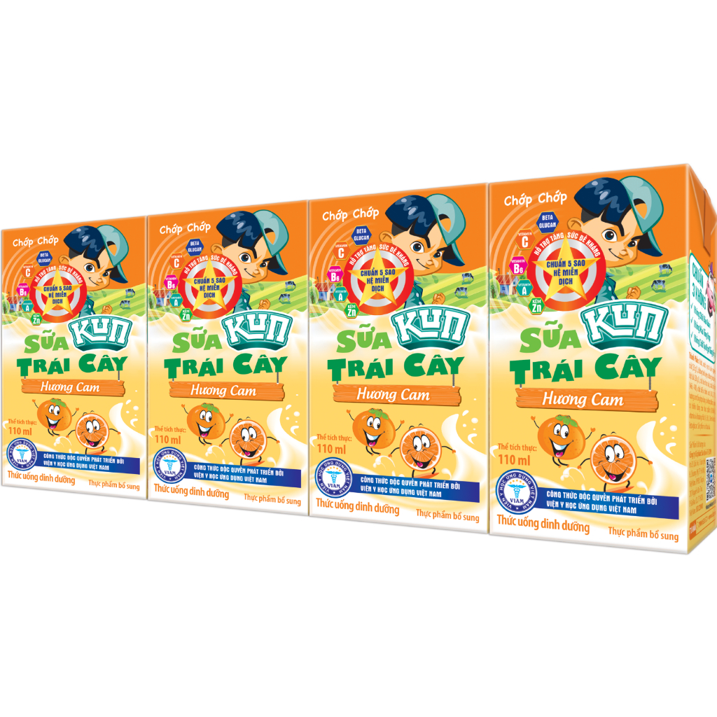 Kun sữa trái cây hương cam thùng 48 hộp x110ml