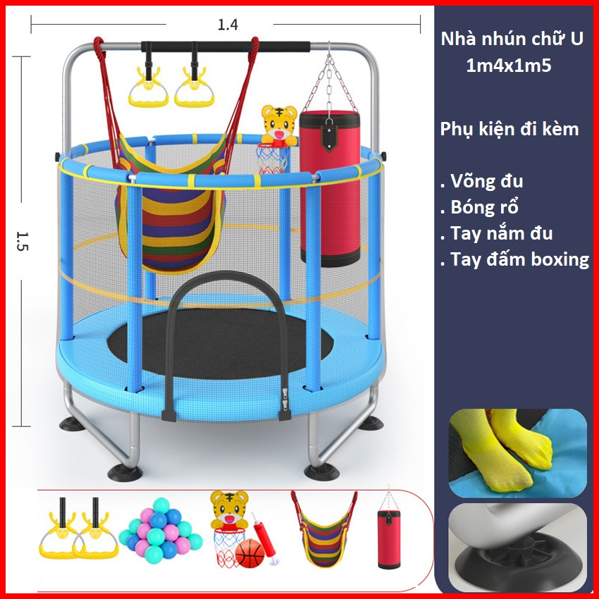 Nhà nhún nhảy, nhà bóng cho bé XINHHOME, bạt nhún quây bóng có xà đơn vận động tăng chiều cao tải trọng 250kg