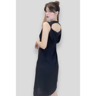 [Chính hãng ] Đầm suôn nữ cổ sau đổ 1 nút, 2l- đen- sô cát - DE THUONG