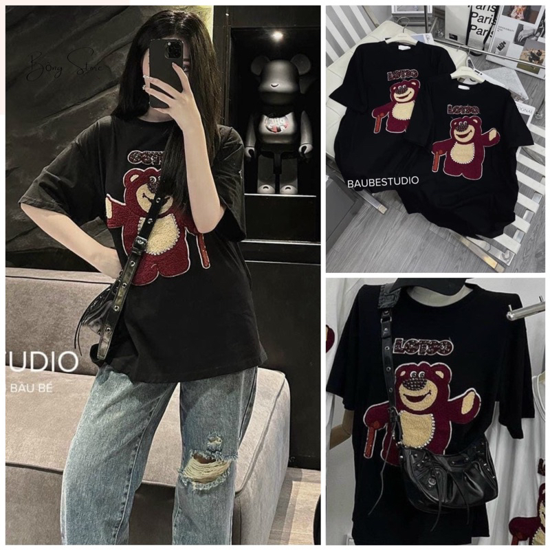 Áo COTTON KHÔ Loại 1 ♥️ THÊU ĐÁP LOGO CON GẤU LOTSO xịn sò — Bongstore M96-