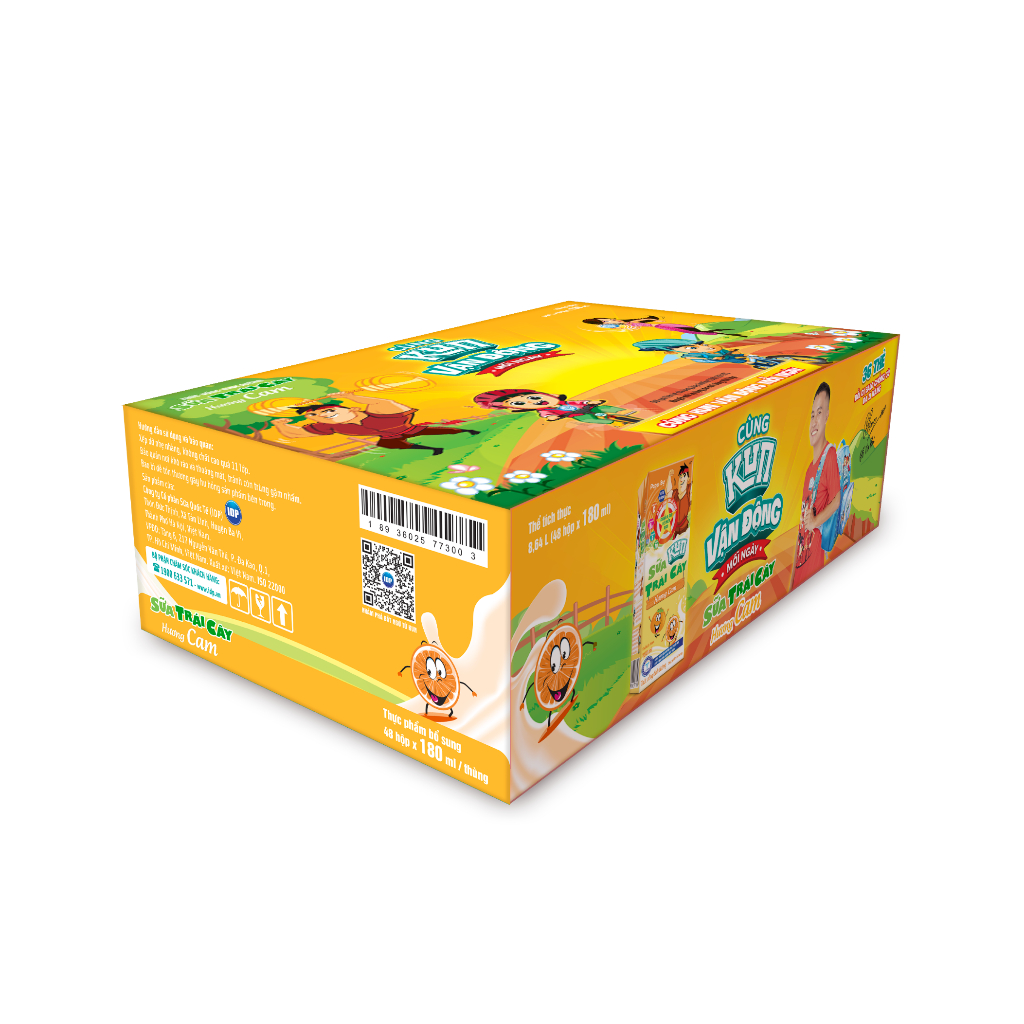 Kun sữa trái cây hương cam thùng 48 hộp x 180ml