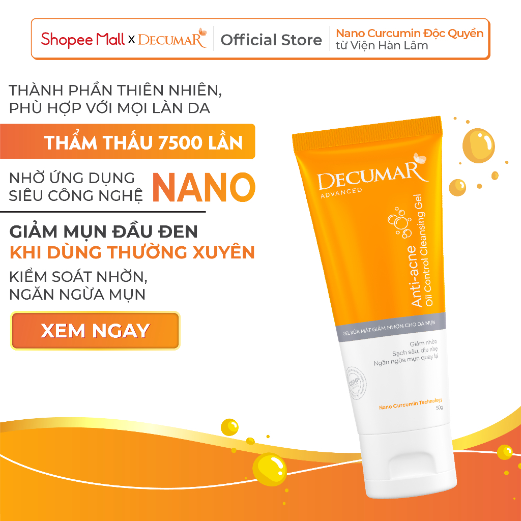 Sữa rửa mặt dạng Gel Decumar Advanced 100gr cân bằng độ PH, kiểm soát nhờn cho da mụn hiệu quả