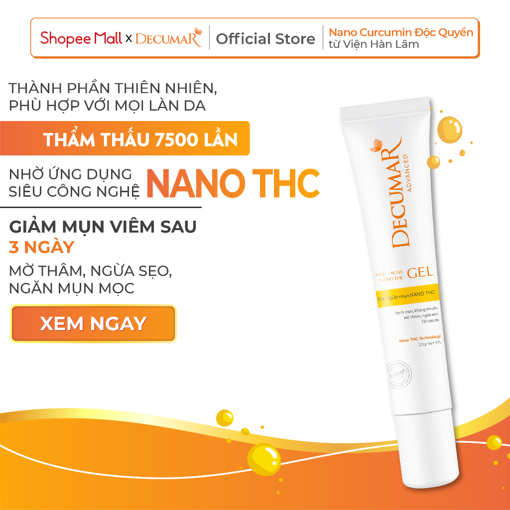 Gel ngừa mụn kháng khuẩn, mờ thâm Decumar Nghệ trắng Nano THC 20gr