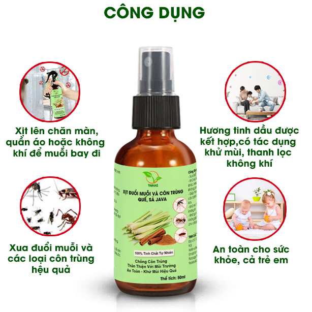 Xịt phòng tinh dầu thiên nhiên 50ml nhiều mùi, hương thơm từ tinh dầu thiên nhiên giúp khử mùi, đuổi muỗi và côn trùng.