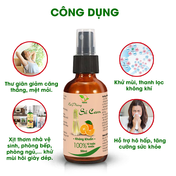 Xịt phòng tinh dầu thiên nhiên 50ml nhiều mùi, hương thơm từ tinh dầu thiên nhiên giúp khử mùi, đuổi muỗi và côn trùng.