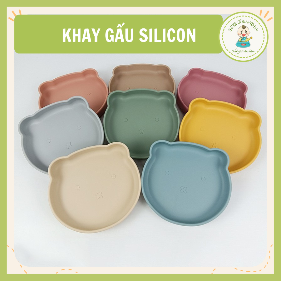 Khay gấu silicon cho bé ăn dặm loại nhỏ không chia ngăn (Đĩa gấu)