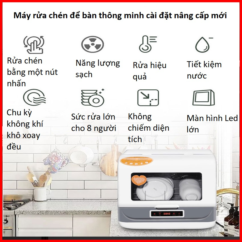 Máy rửa bát đĩa gia đình XINHHOME có tích hợp tiệt trùng bằng nước nóng khử khuẩn 99% - Bảo hành chính hãng 12 tháng