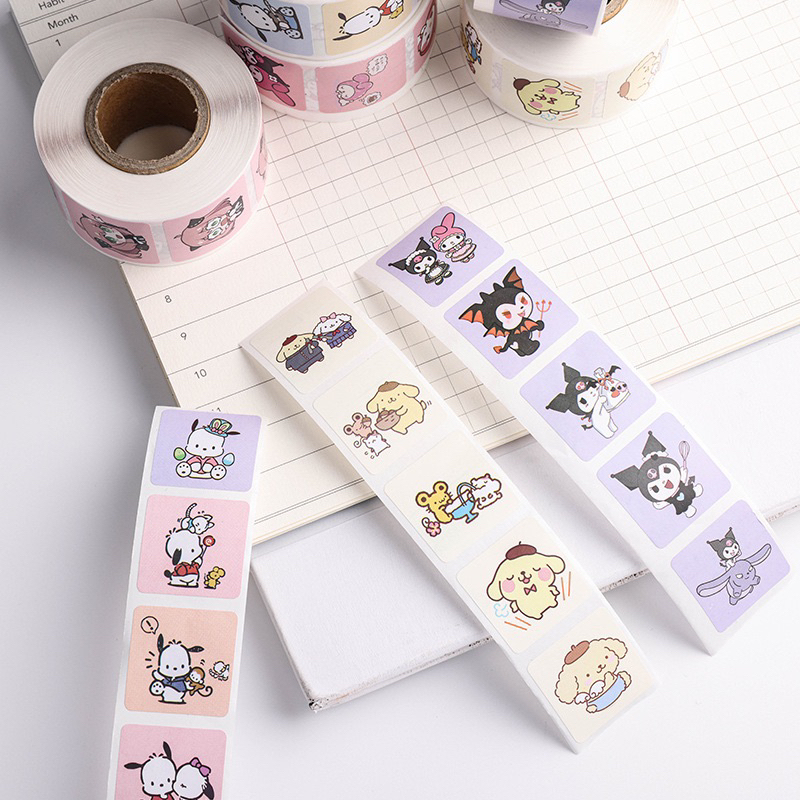 Nhãn dán cute 500 tem, sticker thank you đóng gói hàng, tem dán dễ thương trang trí sổ