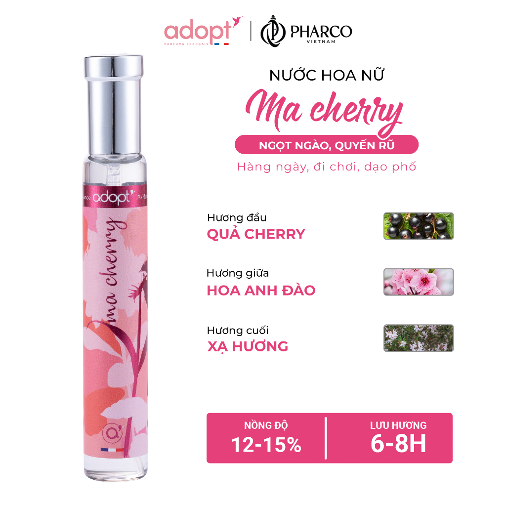 Nước hoa nữ Adopt' MA CHERRY tinh dầu thơm chính hãng Pháp dịu ngọt sắc sảo tinh tế lưu hương đến 12 tiếng