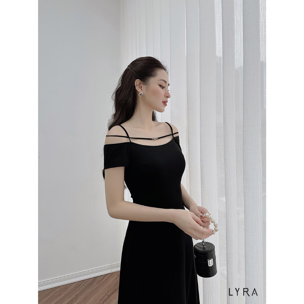 Đầm cotton thun dáng A đuôi cá dài LYRA thiết kế sang trọng, cổ cách điệu dây đan tinh tế - LWTVD674
