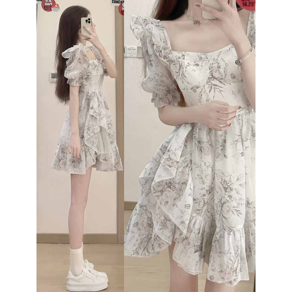 Váy ngắn nữ mùa hè, đầm hoa váy đuôi cá tôn dáng trẻ trung vải mềm mại munn.store