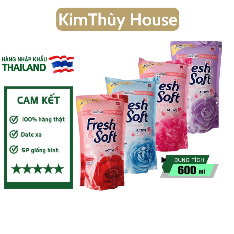 Combo 3 Gói Nước Xả Vải Fresh Soft Thái Lan 1 Gói 600ml Chính Hãng 4 Mùi Hương