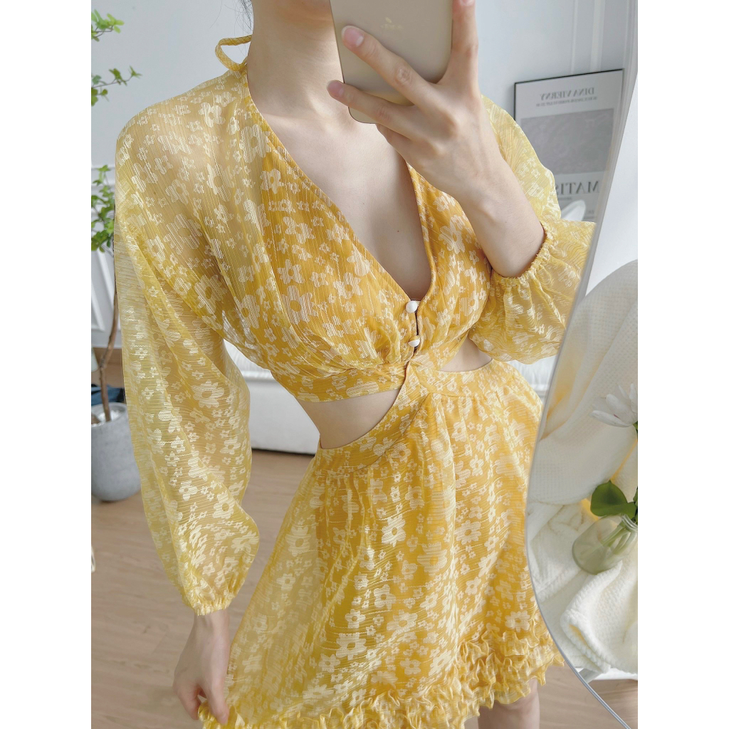 Đầm ren nổi cut out eo quá đẹp Freesize dưới 55kg