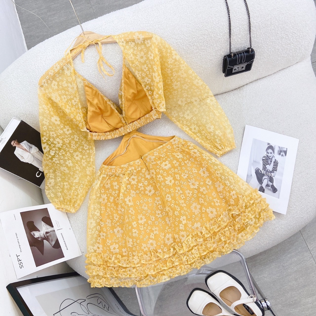 Đầm ren nổi cut out eo quá đẹp Freesize dưới 55kg