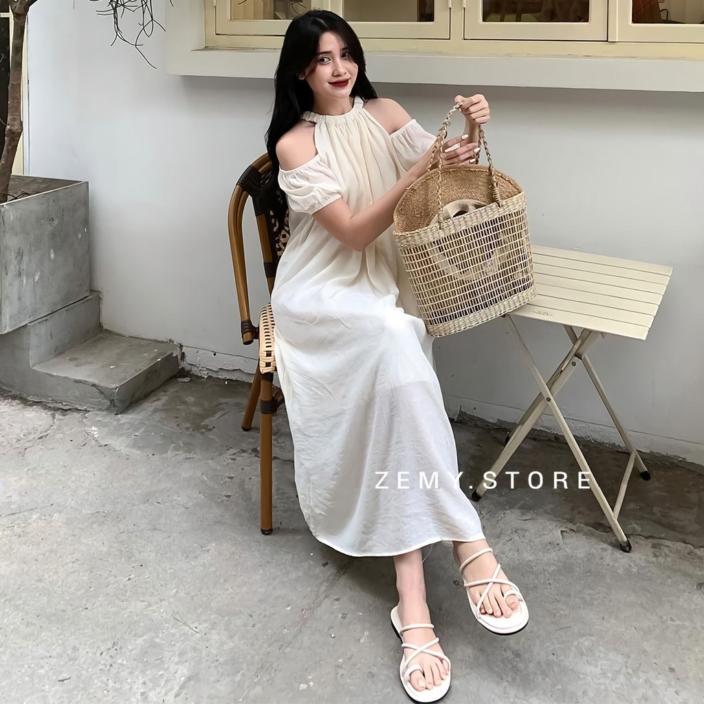 Đầm Cổ Yếm Voan Dáng Xuông Tay Ngắn Bồng 2 Lớp Dáng Dài Phù Hợp Với Mọi Dáng Người Nanganhchuyensi