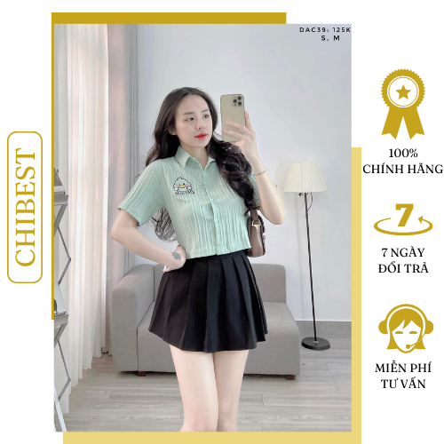 Áo croptop xốp gân thêu vịt đơn giản dễ thương CHIBEST DAC39