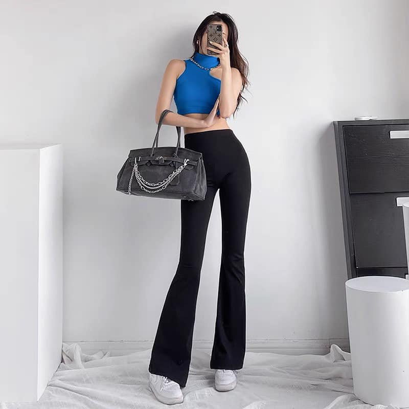 Quần ống loe nữ lưng cao dáng dài ôm body tôn dáng, hack chân cực đỉnh Q07