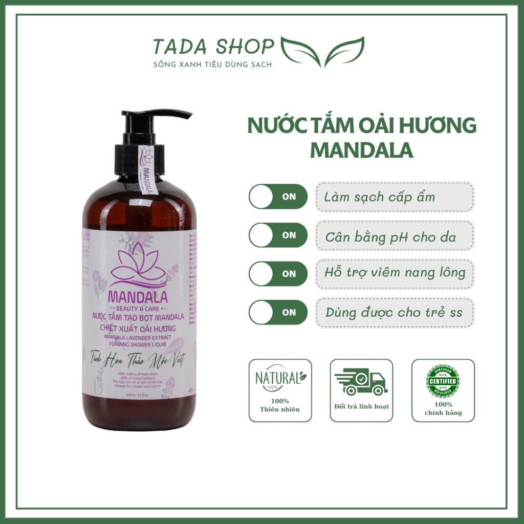 Sữa Tắm Thảo Dược, Nước Tắm Thảo Dược Mandala 500ml, Cấp ẩm, Diu Nhẹ Làn Da