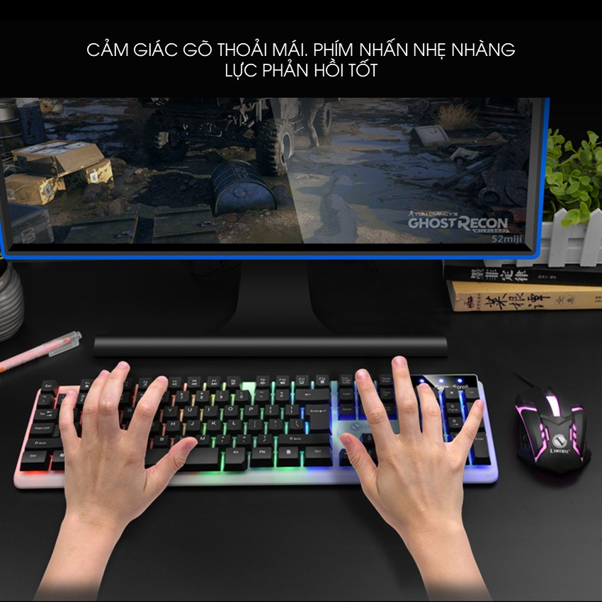 Bàn Phím Giả Cơ Kèm Chuột Máy Tính Có Dây Tích Hợp Đèn Led Bật Tắt | Phiên Bản Keycap Bo Góc Mới | BigBuy360 - bigbuy360.vn